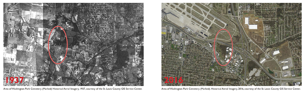 Area of Washington Park Cemetery in 1937 and 2016