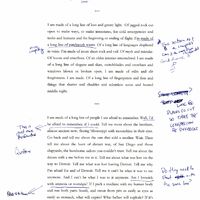 The second page of the typed draft of the poem. Handwritten notes include, "This section as a compass?"