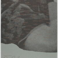 Broadside made of gray poster paper with a cloud-like image over which is printed in black text the poem “St Trigger.” 
 