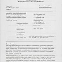  A typed syllabus, including theoretical questions: "How might we map the evolution of African American poetry in the 20th century?" 